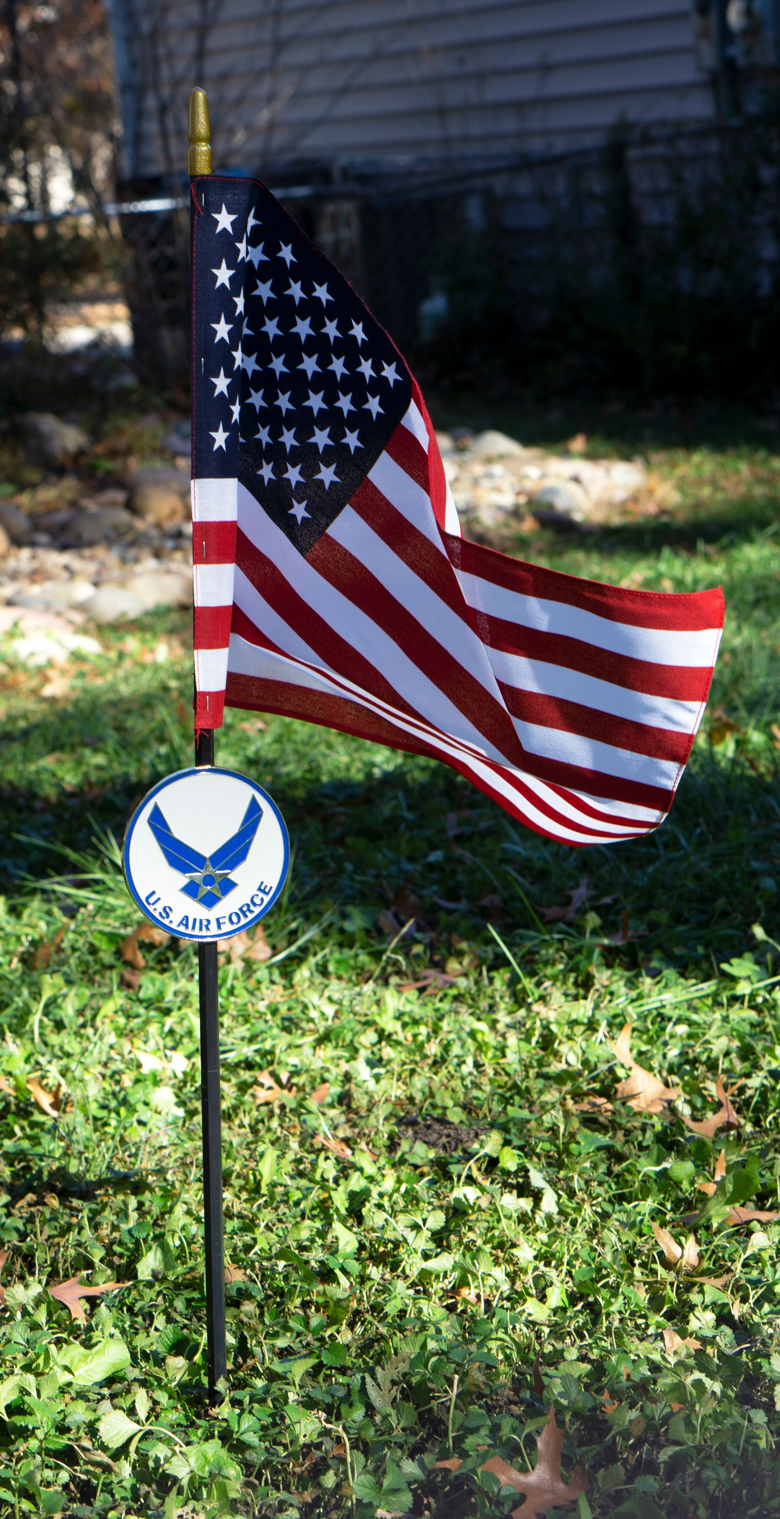 Allied Air Force Wings Veteran Grave Marker With 30 Inch Tall American Cemetery Flag