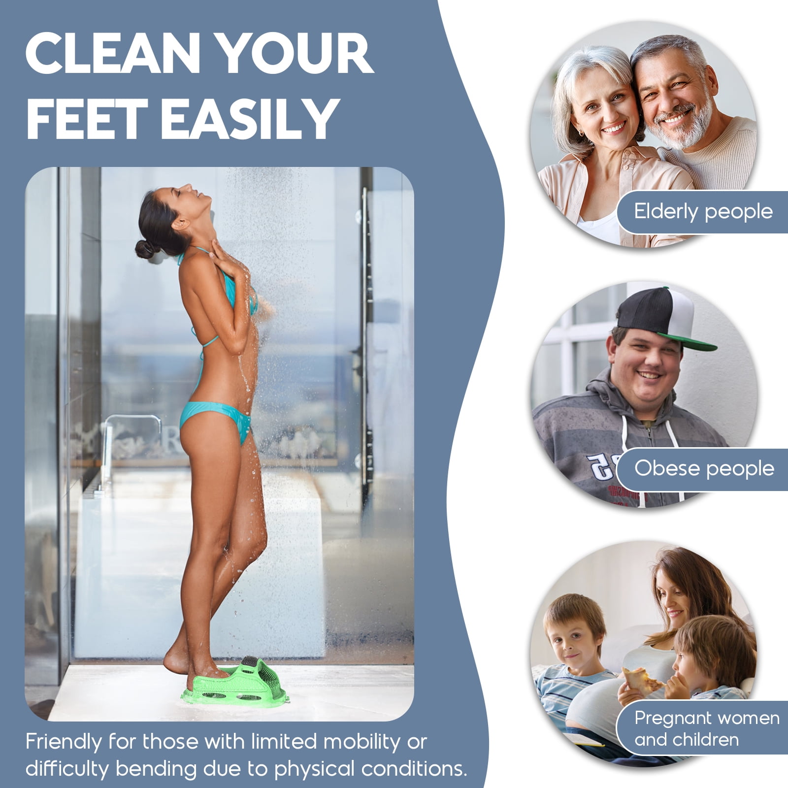Aukfa Shower Foot Scrubber, Non-Slip Foot Washer Care for Exfoliating Cleaning, Green, 1 Pcs