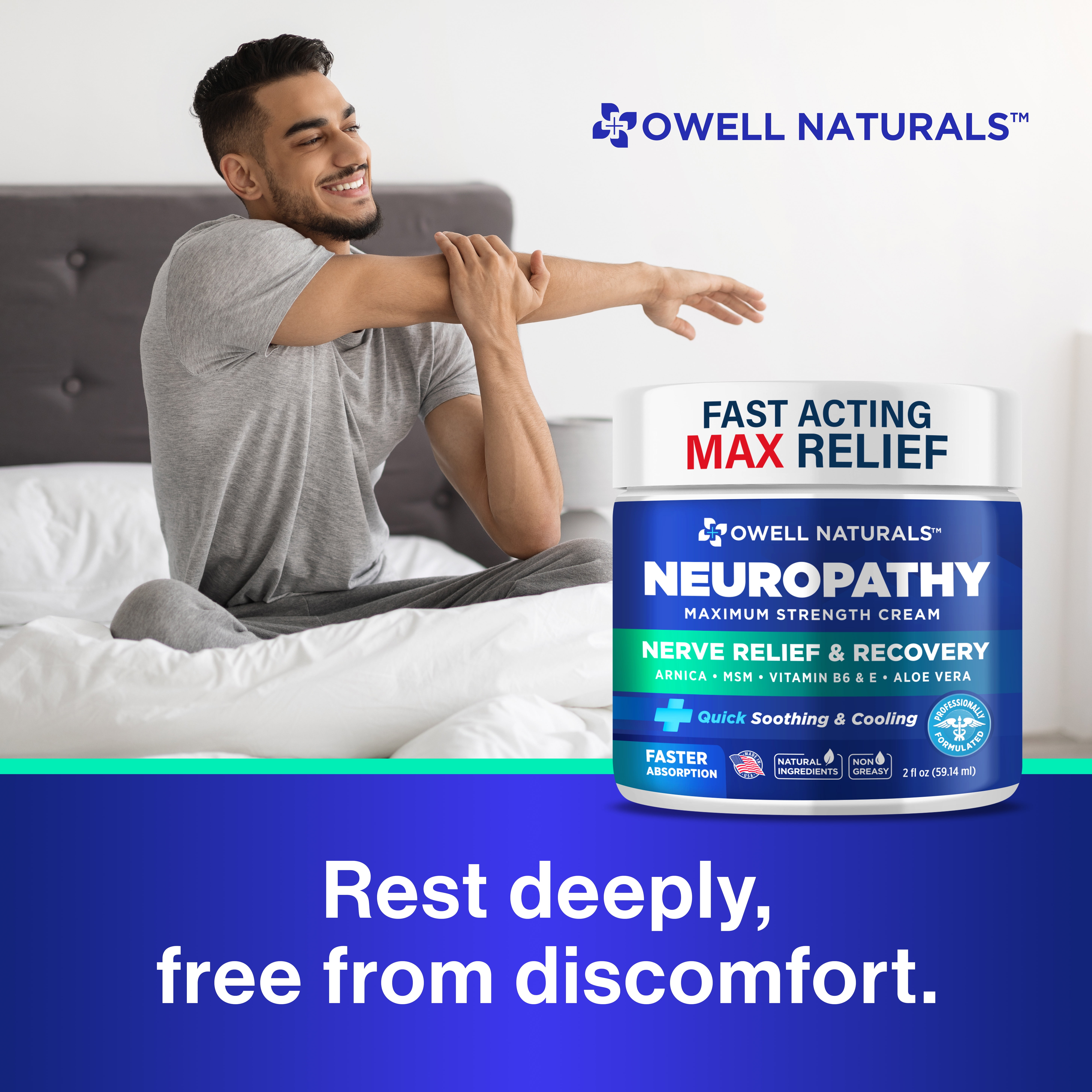 OWELL NATURALS Neuropathy Nerve Relief Cream Soothing & Calming for Aching Foot, Hands, Legs, Toes