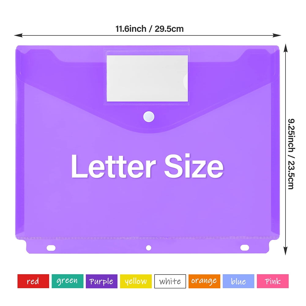 Binders, Plastic Poly Envelopes, Colorful Clear 3-Ring Binders, Letter Size, Snap Pockets with Labels, for School Home Office/20PCS