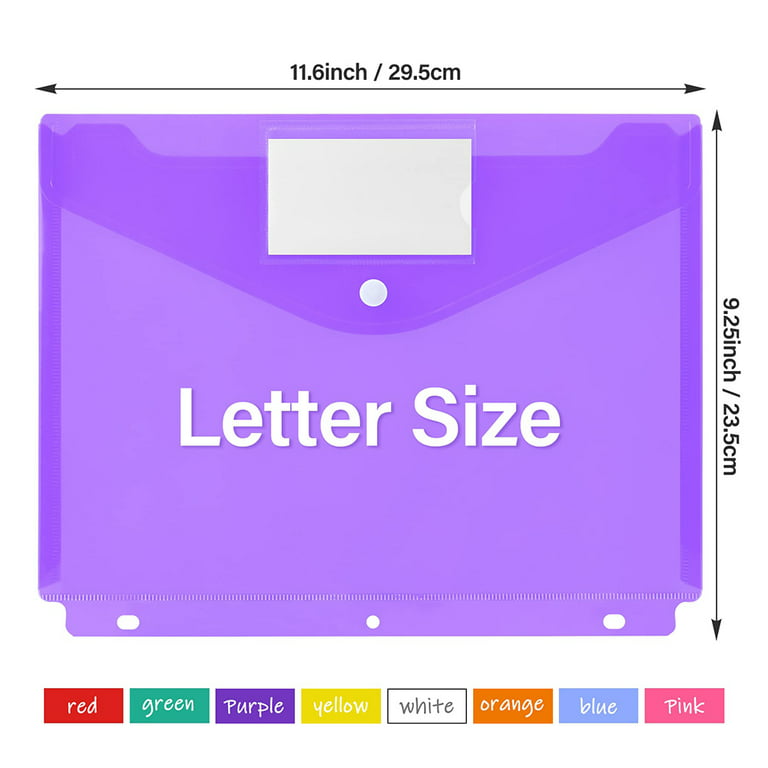 10pcs Plastic Envelopes Envelopes Binder Envelope Folder for 3 Ring Binder  Letter Size/A4 Assorted Colors nap Button Pouch with Label for School, Home