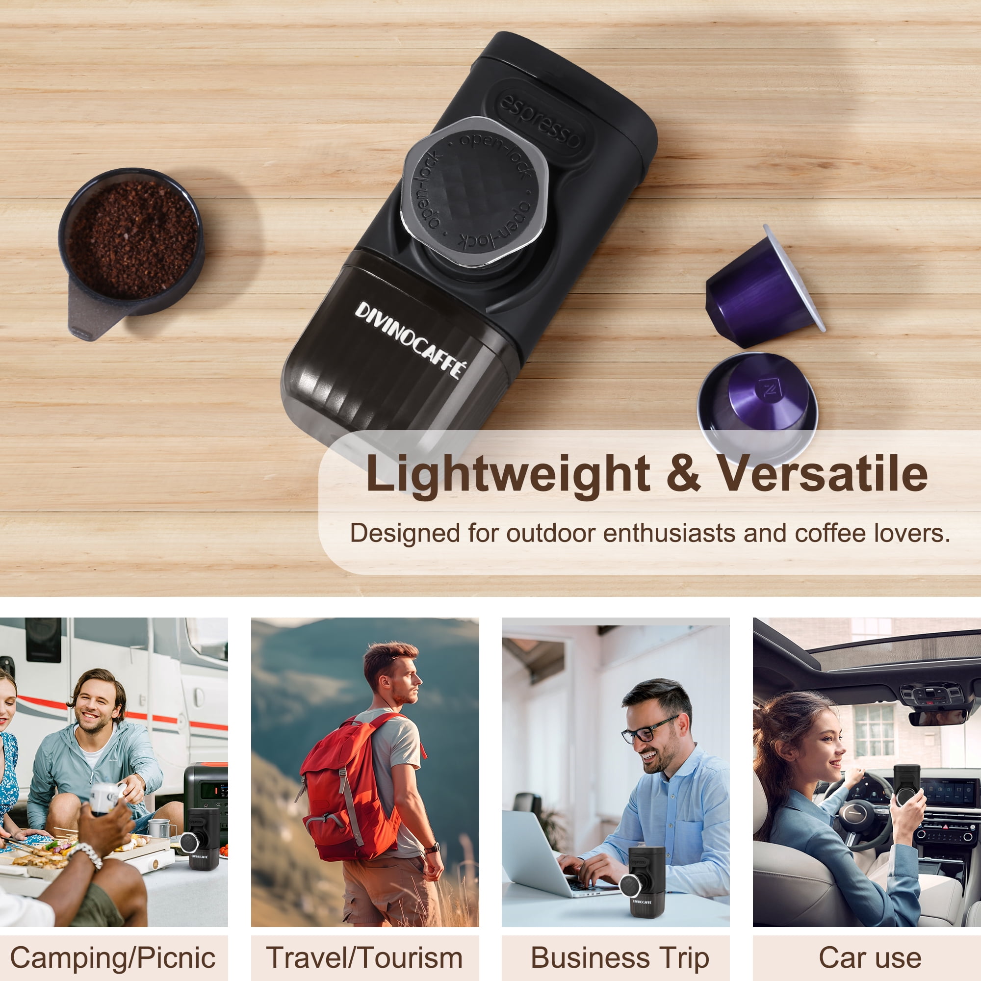 Portable Mini Espresso Machine, Compatible for Capsules and Coffee Powder, 18 Bar Pressure, Manual Operation, Essential for Camping Trips