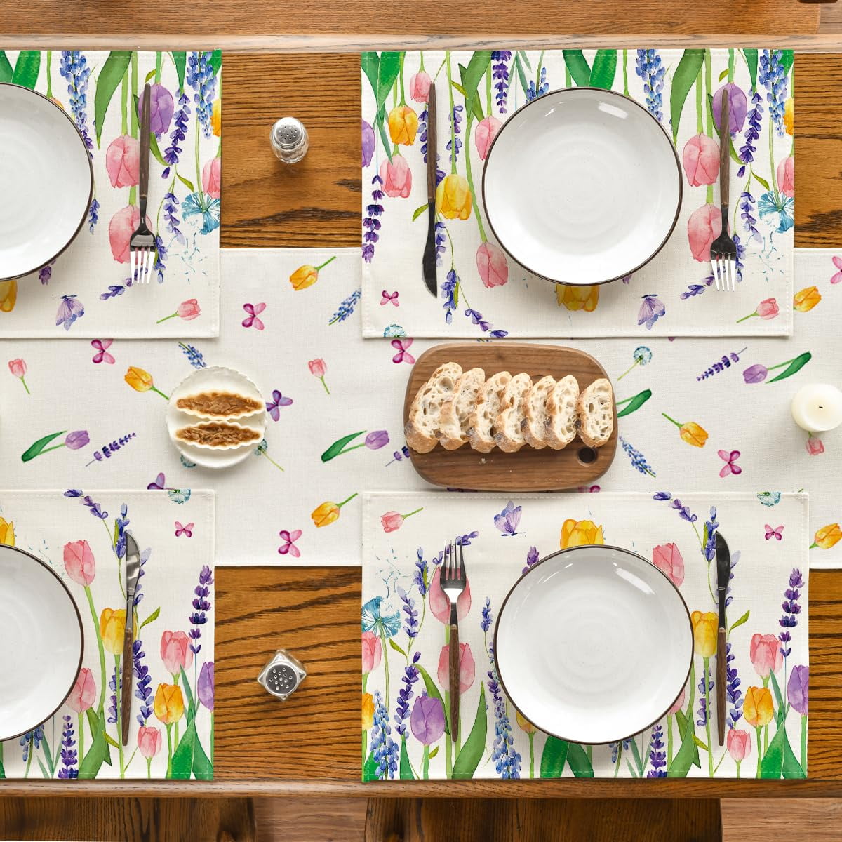 Smile 12 Set Total 48PCS Seasonal Decorative Placemats, All Season Polyester Durable Vintage Rustic Table Mats for Kitchen Home Farmhouse Cabin Decor Holiday Celebration