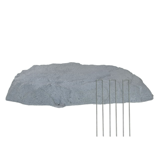 Sunnydaze Fosse Septique d'Extérieur Plate en Polyrésine Paysage Roche avec Piquets - Gris - 3,5 Pouces