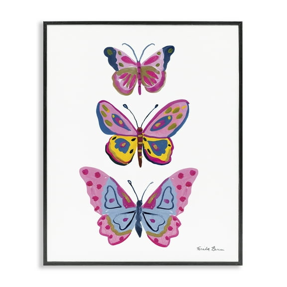 Stupell Industries Three Butterfly Trio Insects Painting Black Framed Art Print Wall Art, 11 x 14