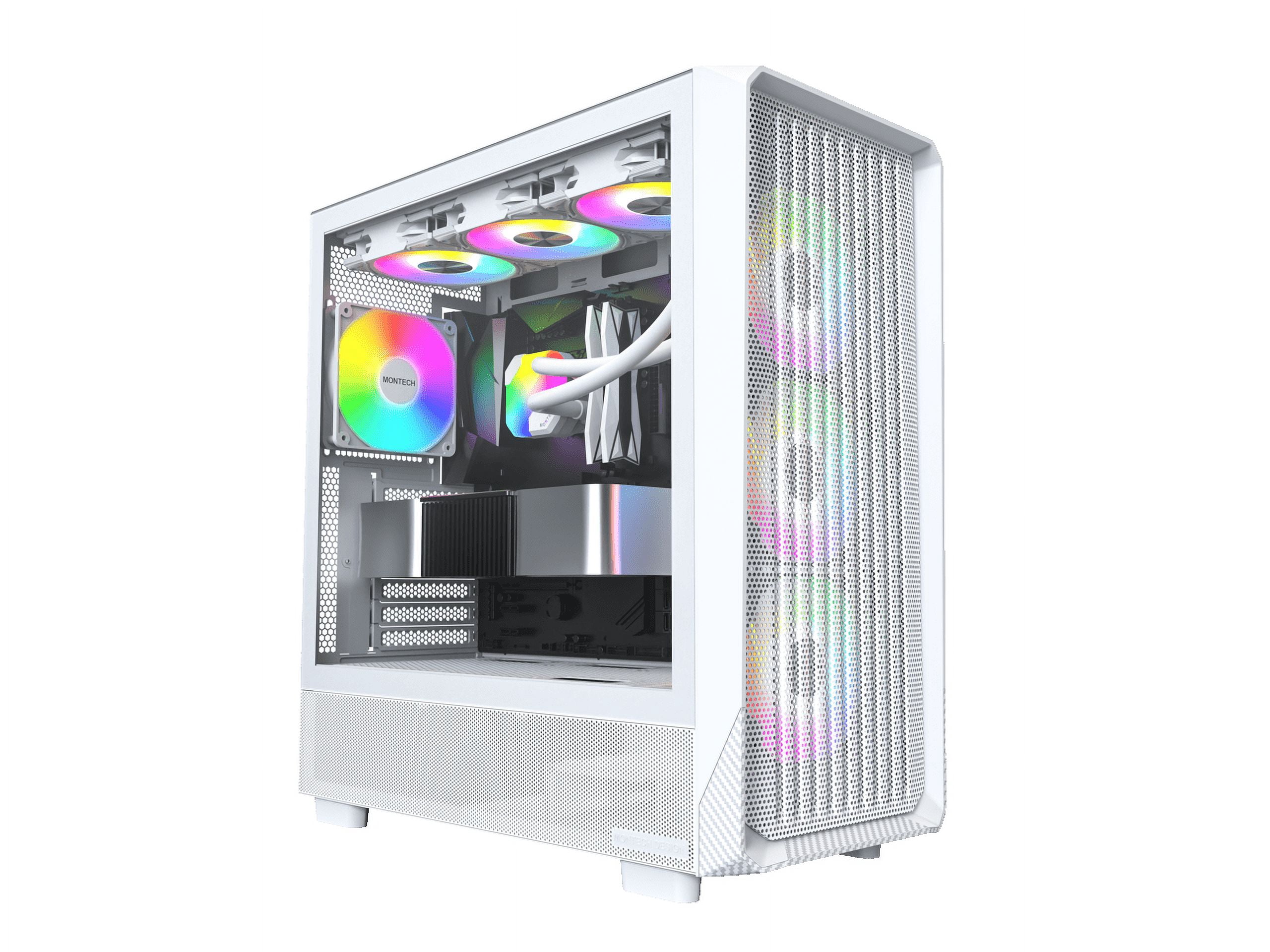 MONTECH X5- ATX Mid-Tower Gaming PC Case, High Airflow, 3x 140mm and 1x 120mm ARGB Fans Pre-installed, Glass Side Panel, Carbon Print Accents, GPU Holder Included, White