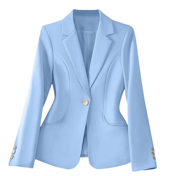 Taqqpue Women Blazer Casual Solid Color Long Sleeve V Neck Button Front Suit Jackets Elegant Work Office Blazer Coat for Women