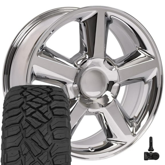 OE Wheels CV83 20 Inch Rims and Tires Fit Tahoe Style 6x139.7 20x8.5 Chrome - Hollander 5308 - TerraMax RT 275/55-20 (Set of 4)