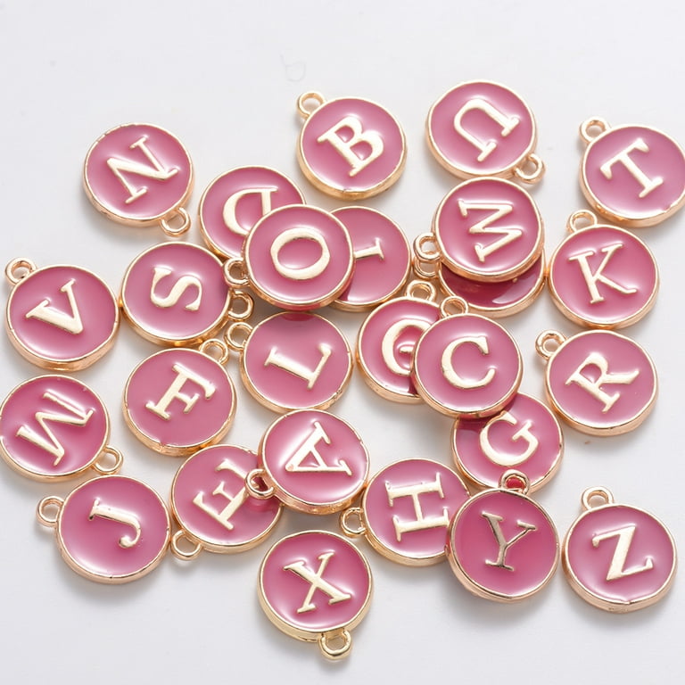 Letter Charms for Jewelry Making, 4 Sets Metal Alphabet Beads Enamel Initial  A-Z Charm Mixed Letter Pendant for Necklace and Bracelet DIY Making - Pink  