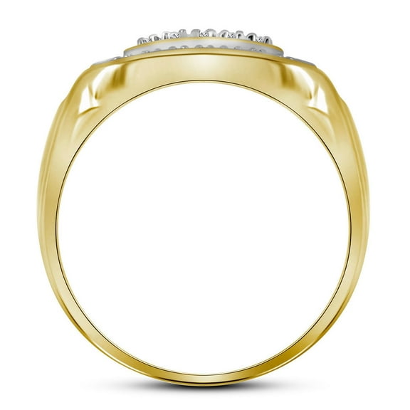 Yellow-tone Sterling Silver Mens Round Diamond Square Frame Cluster Ring 1/10 Cttw, Mens Size: 7-13