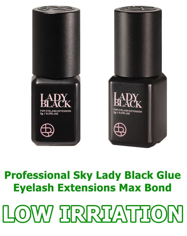 2 Bottles Sky Lady Black Glue Eyelash Extensions 5ml / Professional Max Bonding Strength Lash Glue / 1-3 Sec Fast Drying / 5-6 Weeks Retention