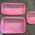 thumbnail image 4 of Bolsa de cosméticos de malla de 3 piezas, bolsas de maquillaje, bolsa con cremallera para accesorios de viaje de oficina, 3 tamaños, 4 of 5