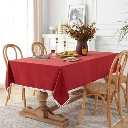 

Nvzi-a modern minimalist solid color cotton washed cotton Christmas white hair ball tea table cloth tablecloth decoration (red 140 * 140cm)