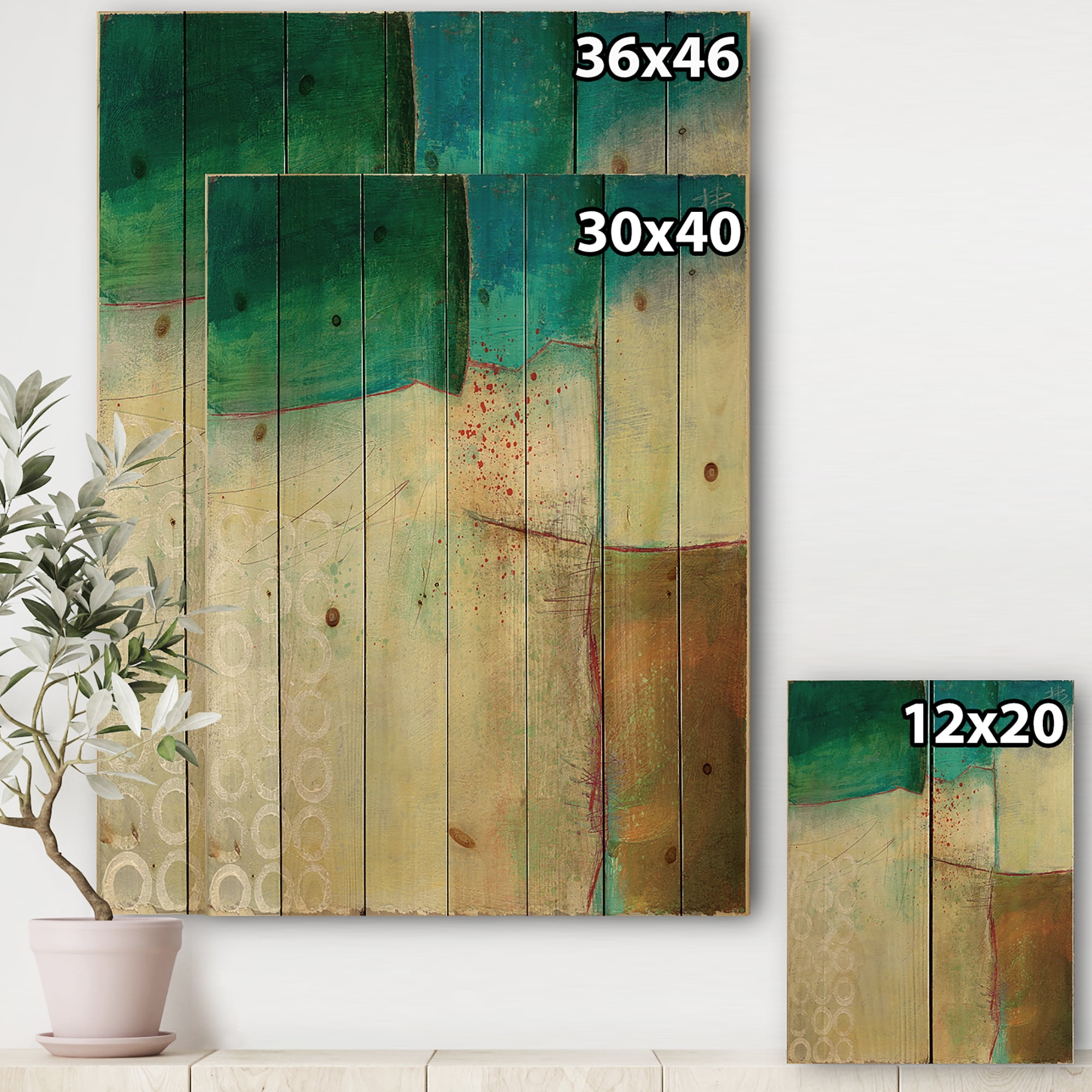 Designart 'Abstract Impression Of Watercolour Yellow and Blue' Traditional Print on Natural Pine Wood