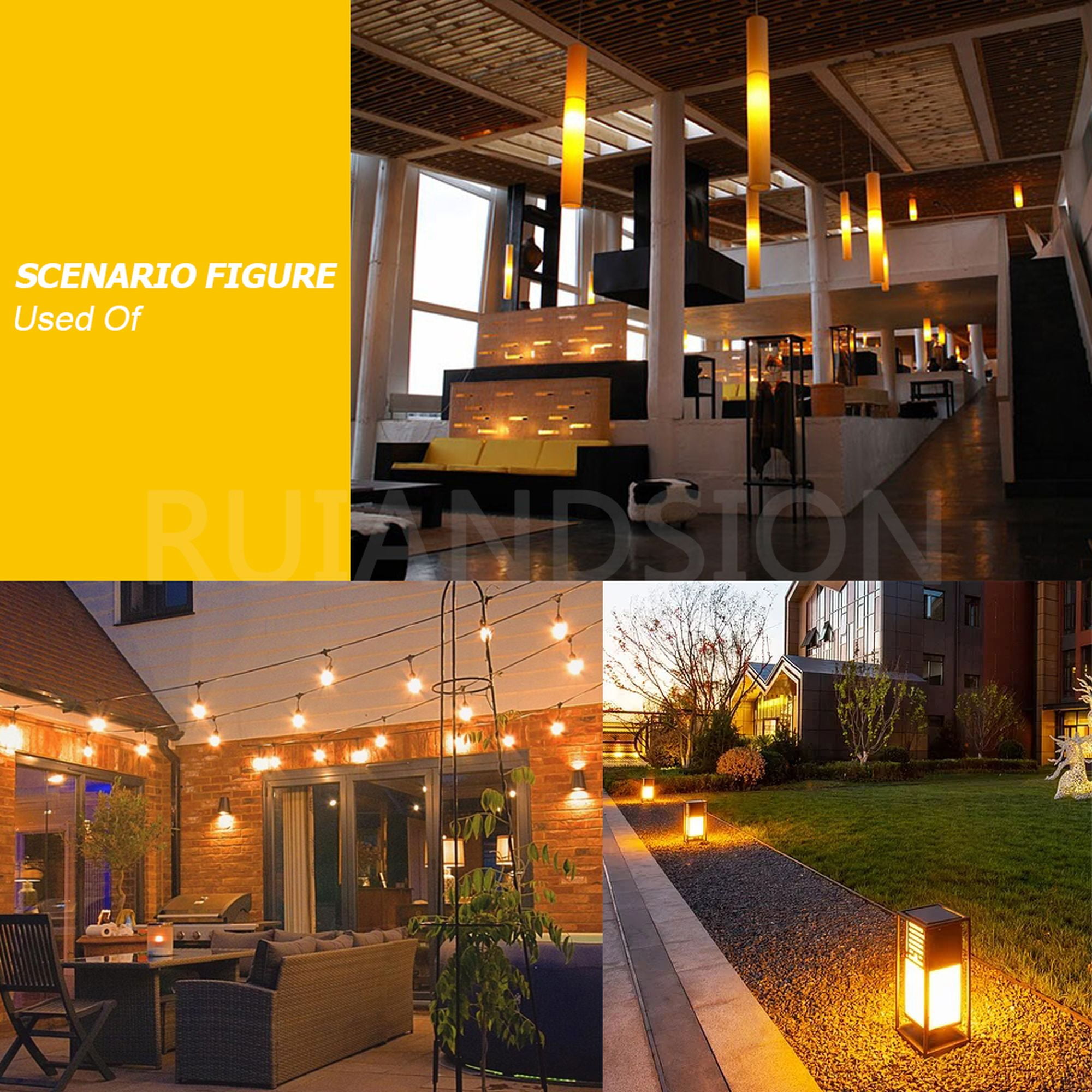 Ruiandsion 8-Pack E12 Retro LED Bulbs, 4W 110-130V AC 400LM Warm Amber 2700K,Replacement for Bistro String Light Industrial Exposed Fixture