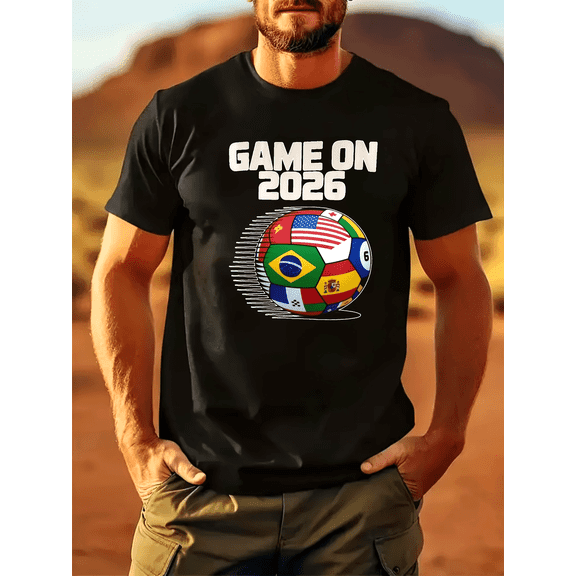 Game On 2026 Soccer Football International Flags Graphic Men's T-Shirt Retro Sports Fan Apparel Black