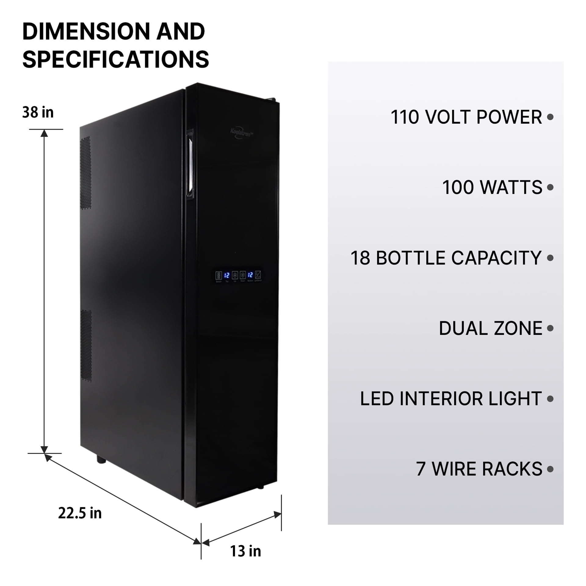 Koolatron 18 Bottle Slim Dual Zone Wine Cooler Freestanding Wine Fridge