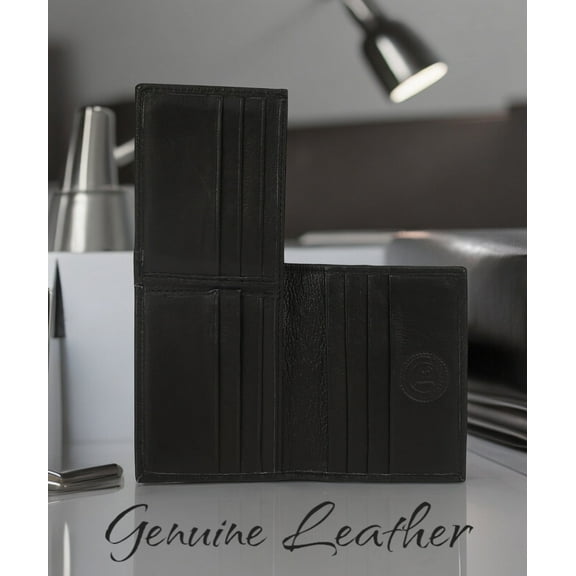 Leatherboss Genuine Leather Men's L-Shape Slim Credit Card Holder Wallet, Black