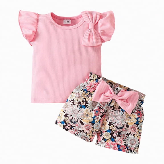 TOWED22 Baby Girl Clothes Toddler Summer Outfits Cute Bow Sleeveless Top and Ruffle Shorts 2pc Set 1-5 Years(Blazer,9-12 M)