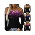 thumbnail image 2 of VSNOW Women Long Sleeve Cold Shoulder Print Tops T Shirt Blouse, 2 of 5