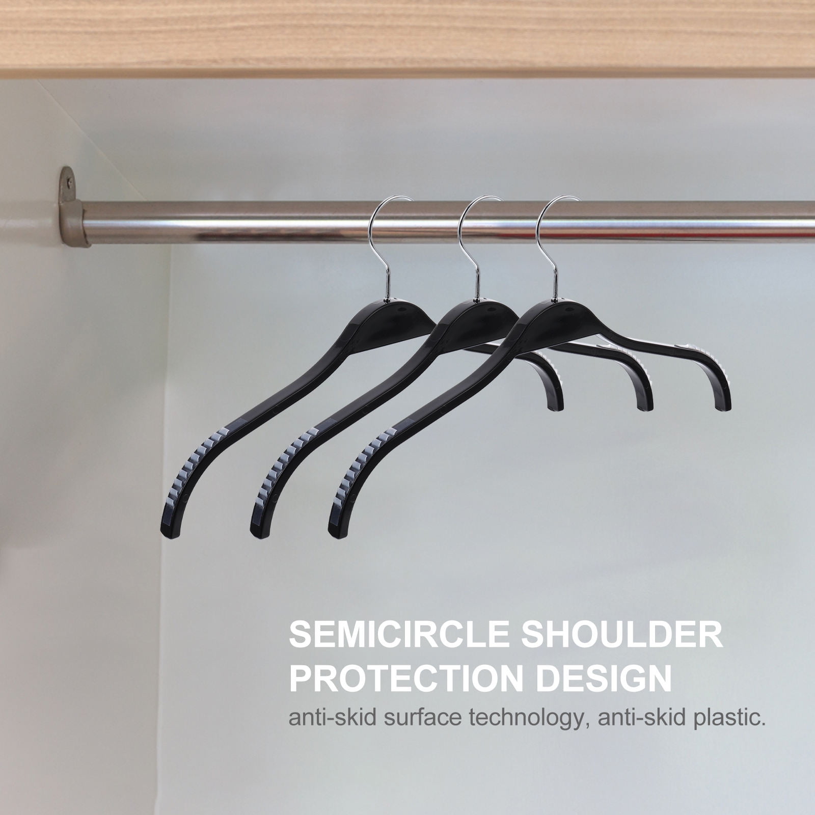 WHAMVOX Black Plastic Coat Hangers for Storage with Semicircle Shoulder Design and 30 kg Capacity