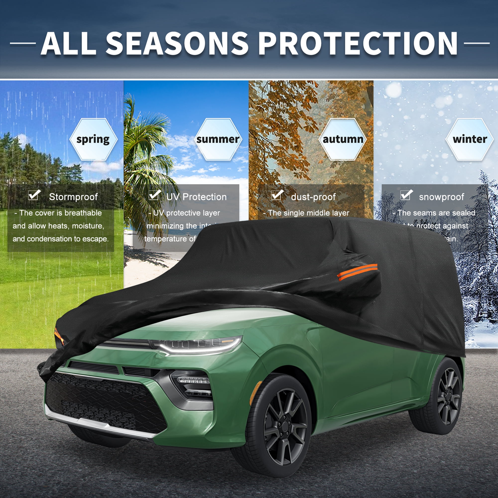 Unique Bargains Full Car Cover Black for Kia Soul Aluminum Film 167"x71"x57"