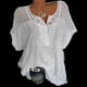 thumbnail image 2 of Camisa de murciélago de manga corta bordada con cuello en V de encaje para mujer Eccomum  Negra M, 2 of 5