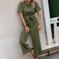 thumbnail image 2 of Wide Leg Jumpsuits for Women Puff Short Sleeve Crewneck Solid Color Summer Loose Long Pants Outfits Rompers with Belt, 2 of 5
