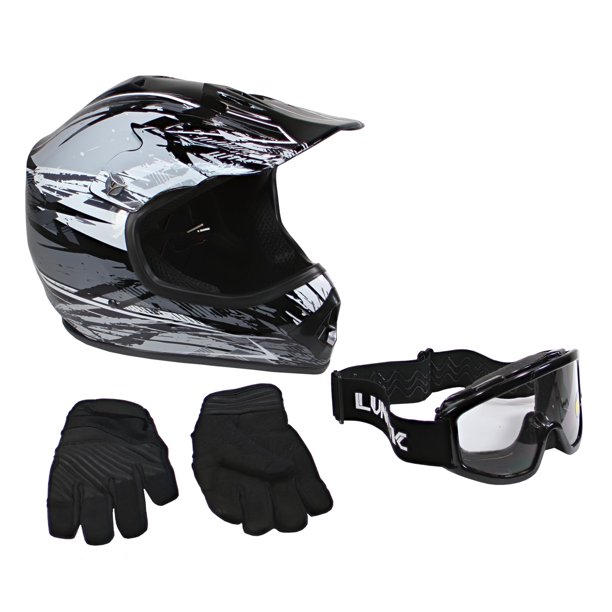 Lunatic, KITL2006BLK13, Youth MX/ATV Helmet, Goggles and Gloves DOT