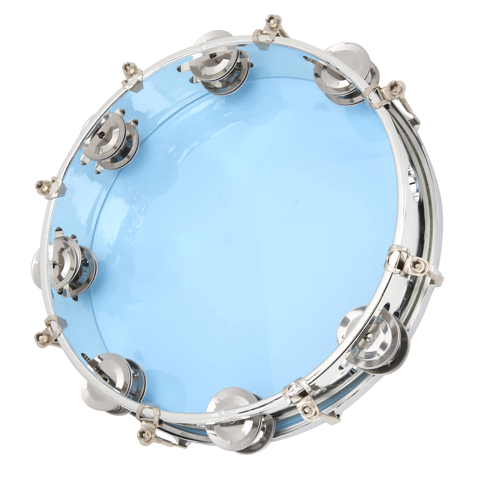 MBAT Tambourine Adjustable Double Row 10in Percussion Jingles Instrument for PartyBlue