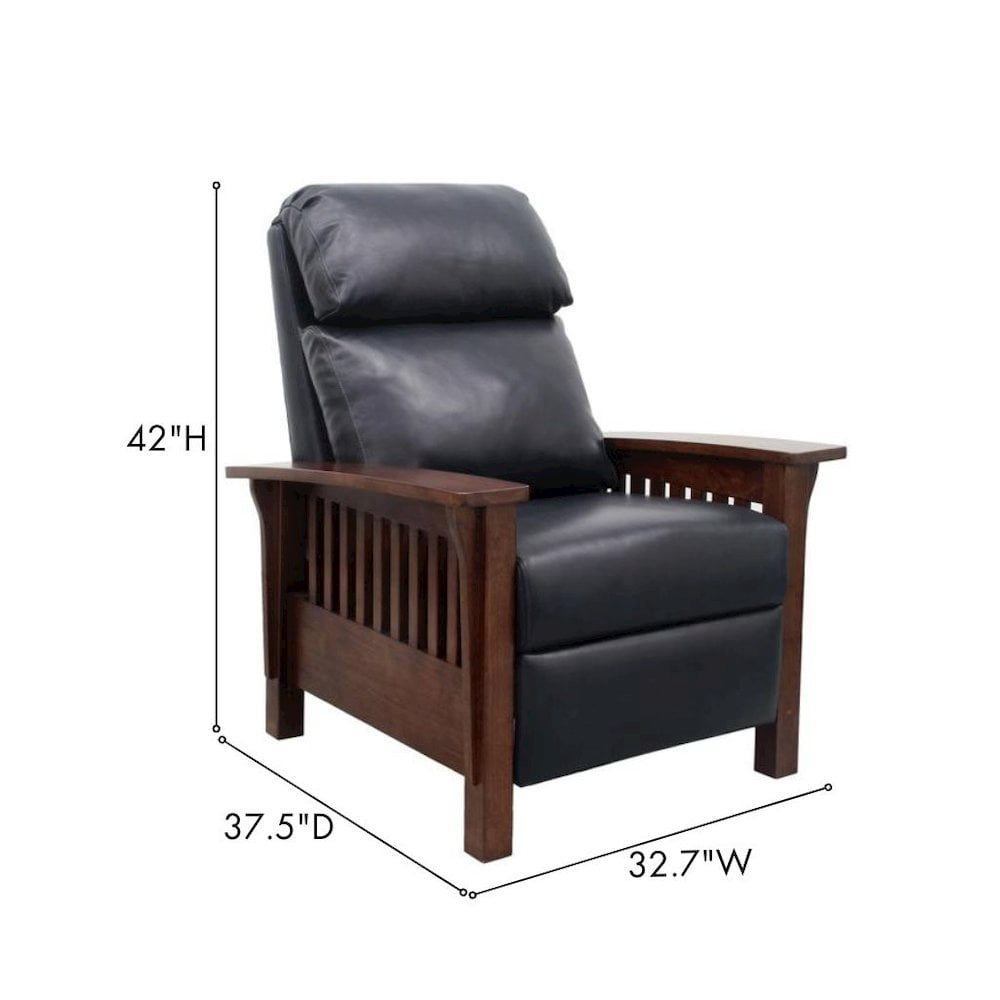 Starlight Canyon Home Dark Blue Leather Reclining Chair with Wood Arms and Manual Recliner