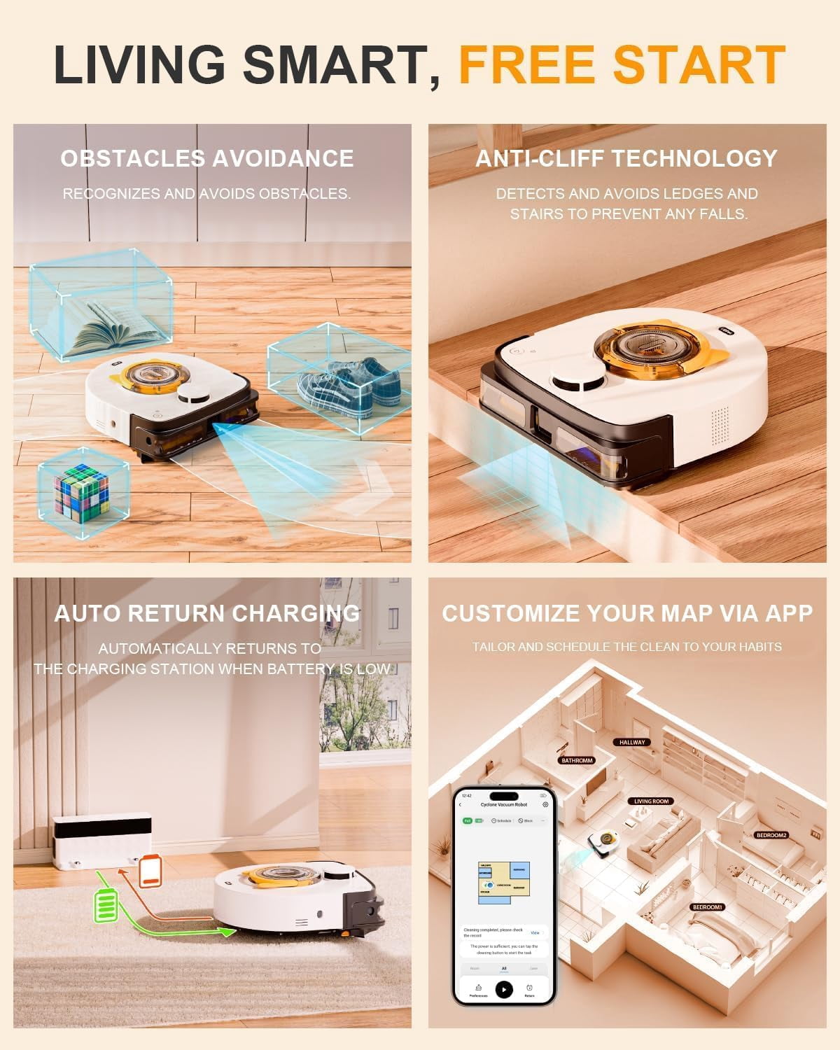 Robot Vacuum with 22,000Pa Ultra-Strong Suction - Automatic Robot Vacuum for Pet Hair & Carpets, Tangle-Free Cleaning, Smart Mapping with LiDAR Navigation, App Controlled