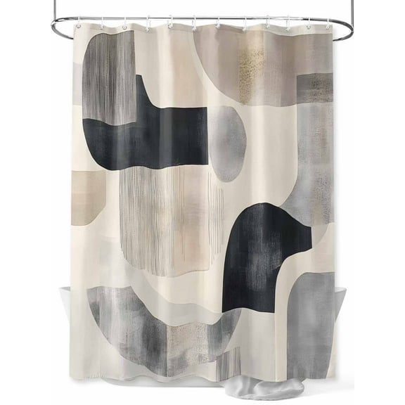 Fsddascl Modern Grey Beige Shower Curtain Set - Long 72" x 84" Washable Bathtub Curtain with 12 Hooks, Abstract Geometric Textured Waterproof Fabric Stall Shower Curtains for Bathroom/Bathtub Décor