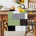 thumbnail image 2 of Burlap Table Runner 90 Inches Long,Green Color Block Abstract Geometric Non-Slip Kitchen Table Runners for Dining Room Everyday Use Party Table Decorations Minimalist Style, 2 of 9