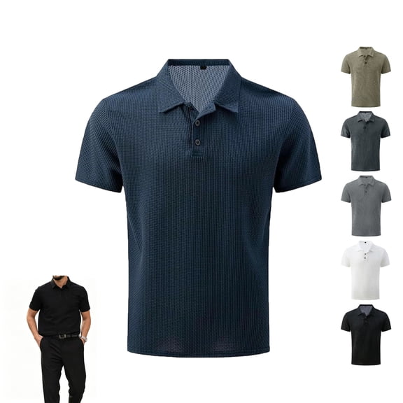 Breeze Capri Polo Shirt for Men Beer Belly Stiff Collar Waffle Shirts for Golf Business Casual 2026 Summer Quick Dry
