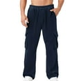 thumbnail image 2 of Tdoqot Mens Corduroy Cargo Pants- Elastic Waist Drawstring Wide Leg Casual Cotton Pants Navy Size L, 2 of 9