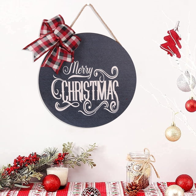 Hot6sl Ofertas y Liquidaciones Letrero de Madera Redondo para Navidad, Colgante para Pared, Decoración Navideña para Colgar En La Puerta, Letreros de Madera con Lazo para Colgar