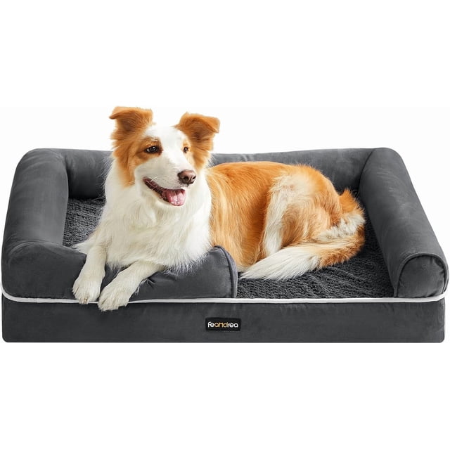 Feandrea Cama Ortopédica para Perros, Sofá, Cama para Mascotas, Funda Extraíble y Lavable, 91 x 71 x 20 cm, Gris Oscuro