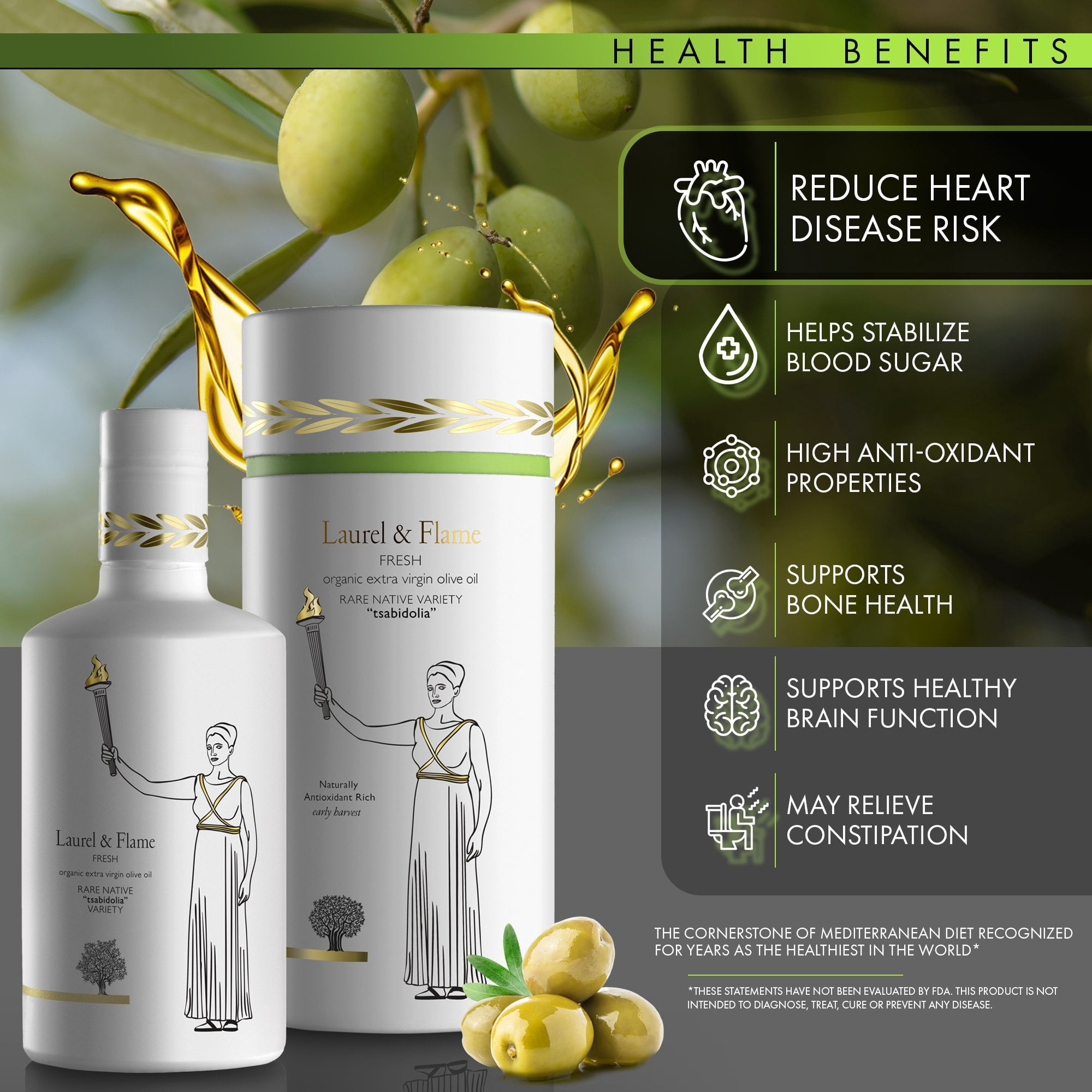 Laurel & Flame Fresh Organic, Top Polyphenols, Extra Virgin Olive Oil, Raw & Unprocessed, 500 ml