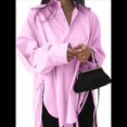 thumbnail image 2 of Camisas de Botones Extragrandes para Mujer, Blusas de Larga con Aberturas, Corte Alto y Bajo Rosa XL, 2 of 8