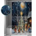 thumbnail image 3 of Extra Long Shower Curtain 72x84 Inch, Christmas Shower Curtain Waterproof Bathroom Decor Watercolor Blue Xmas Tree Animals Snowflake Fabric Bath Curtain Set Accessories with Hooks, 3 of 6