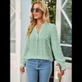 thumbnail image 4 of Blusa de Lunares con Cuello en V y Mangas con Volantes para Mujer, Blusas Holgadas Informales de Color Liso para Trabajar Verde L, 4 of 9