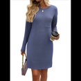thumbnail image 1 of Vestido Mini Informal de Otoño para Mujer, con Cuello Redondo, Larga y Canalé Azul Real L, 1 of 8