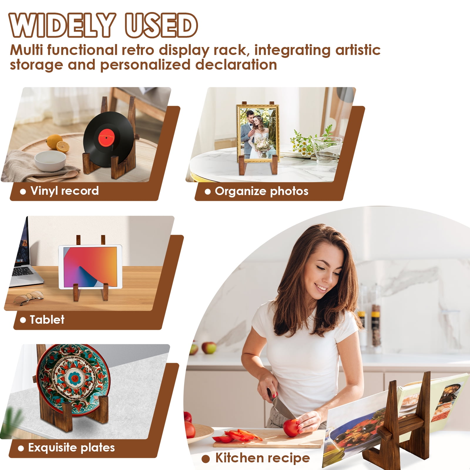 4 Pcs Wooden Plate Display Stand 8.66 Inch Plate Holder for Decor Wooden Picture Frame Holder Stand Decorative Table Top Easels for Home