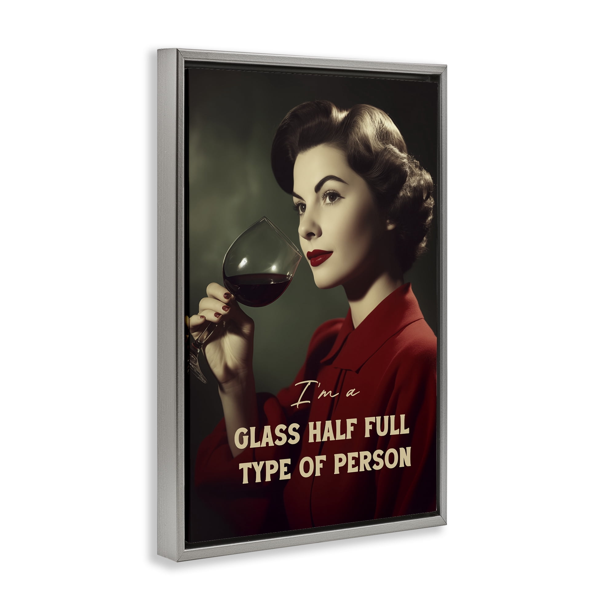 Stupell Industries Glass Half Full Person Gray Framed Floater Canvas Wall Art, design by Andreas Magnusson