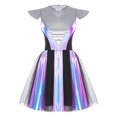 thumbnail image 4 of iiniim Women Outer Space Flight Outfit Shiny Metallic Sleeveless Dress Halloween Alien Costume Silver M, 4 of 7