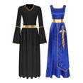thumbnail image 1 of Kaerm Tunique de Danse pour Femmes, Robe Maxi de Danse avec Manches Longues, Bleu&Noir P, 1 of 7
