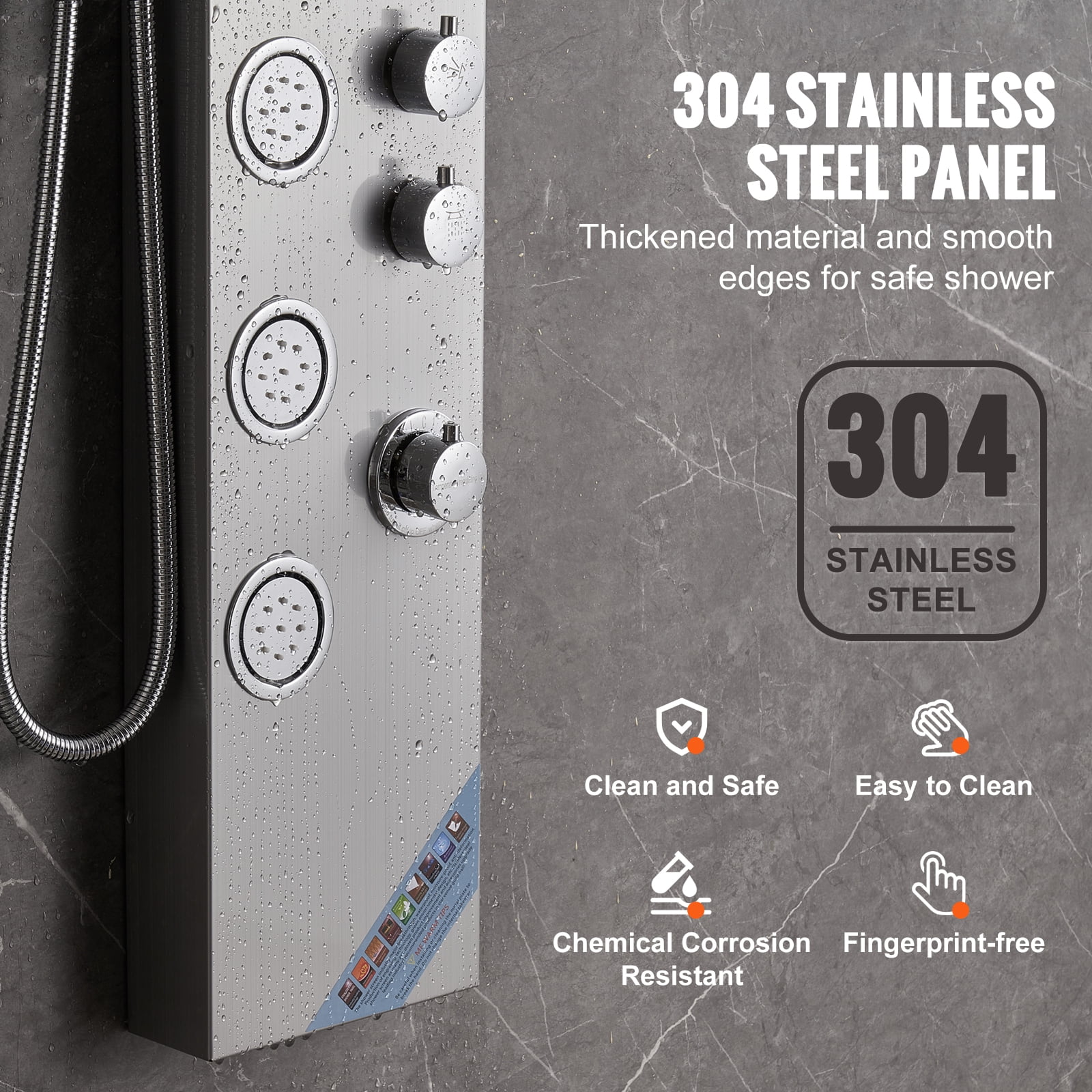 SKYSHALO Shower Panel Tower System Stainless Steel 4 Modes Rainfall Waterfall Jets