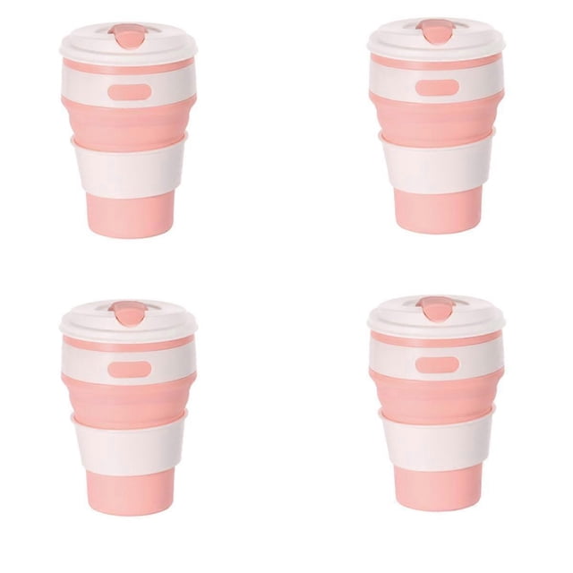Pink Silicone Foldable Travel Cup-Camping Cup, Foldable Water Cup, Adult Drinking Cup with Lid