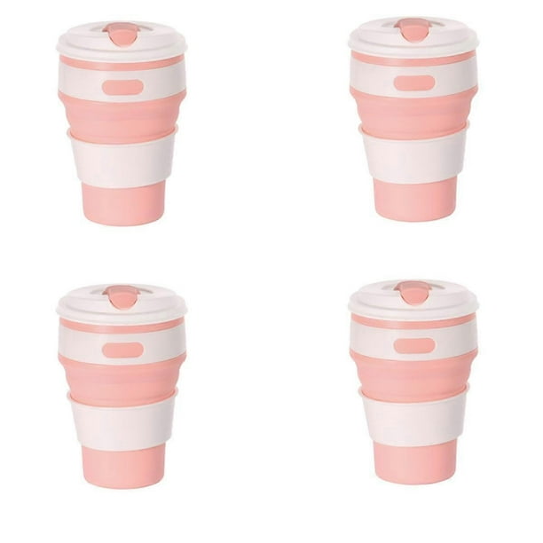 Pink Silicone Foldable Travel Cup-Camping Cup, Foldable Water Cup, Adult Drinking Cup with Lid